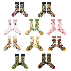 Socksmate High Quality Novelty Crystal Silk Socks With Logo Funny Sunflowers Vines Flowers Happy Women Lace Socks Manufacturer