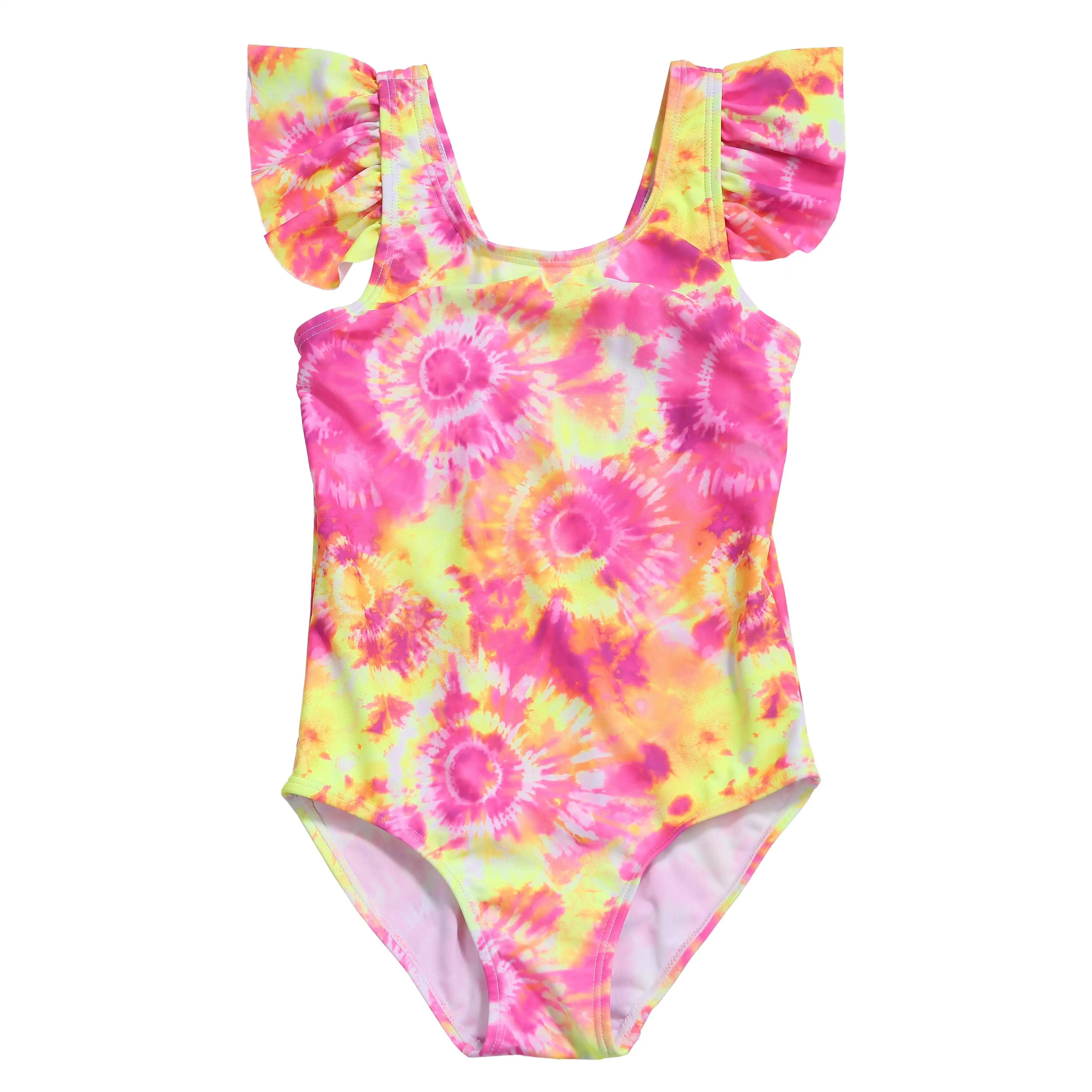 Hot sales pink camouflage color child swimsuit little girls swimsuits kids girls ruffled swimwear