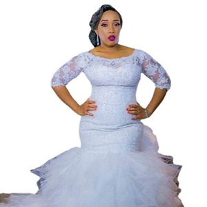 White Off Shoulder Lace Mermaid Wedding Dress Long Sleeve Ruffles Natural Waistline 2026 Factory Direct Stock - Product Image 5