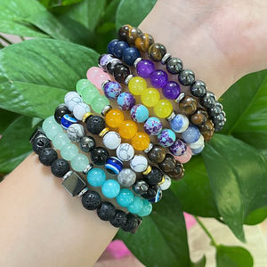 Bracelet en pierre semi-précieuse de quartz de 8mm en gros Bracelet élastique extensible à 3 éléments énergie cristal Reiki Bracelet de guérison pour femmes - Product Image 2