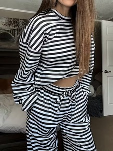 Conjunto de 2 Piezas de Moda, Primavera 2026, Conjunto de Shorts Casuales para Mujer, a Rayas, Manga Larga, Transpirable, Ecológico, Marca Ohsisa - Product Image 4