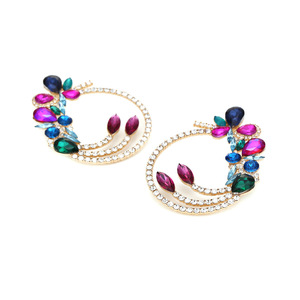 2023วันวาเลนไทน์หรูหราสไตล์ที่มีสีสันเพชรต่างหูดอกไม้บุคลิกภาพความคิดสร้างสรรค์กลวงรอบต่างหูเพชรโลหะผสม - Product Image 5