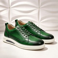 Chaussures de marche décontractées pour hommes Dreamy Stark en cuir vert à lacets, talon plat, bout en caoutchouc léger, toutes saisons