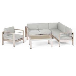 Set Divano con Struttura in Alluminio, Design ad Angolo a L, Cuscini Spessi Lavabili, Gruppo Conversazione 4 Pezzi per Bordo Piscina e <span class=keywords><strong>Balcone</strong></span> - Product Image 1