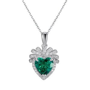 Heart Cut <b>Emerald</b> Pendant <b>Necklace</b> 925 Silver with CZ Halo for Women - Product Image 1