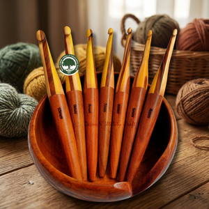Bols à laine en bois faits à la main, décoratifs et utilitaires, pour le tricot et le crochet, avec coussin antidérapant, crochets à crochet modèle Dnu1 - Product Image 3