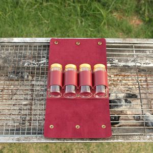 Sac de rangement portable en cuir PU pour épices avec 4 pots à épices, support pour bouteilles d'assaisonnement pour camping, barbecue, pique-nique, kit d'épices - Product Image 4
