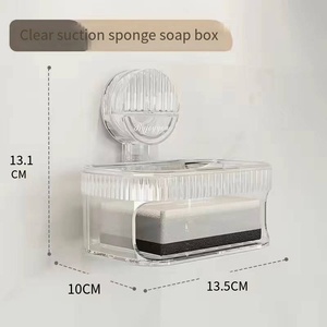 Support mural épaissi à <span class=keywords><strong>ventouse</strong></span> sans perçage pour salle de bain, double porte-<span class=keywords><strong>savon</strong></span>, tapis éponge drainant et boîte de rangement - Product Image 3