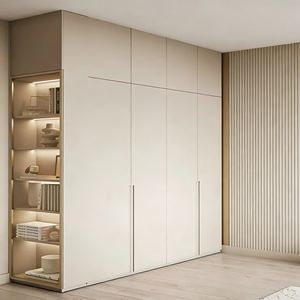 Armoire en bois moderne personnalisée BALOM, style minimaliste, meubles de chambre à coucher avec compartiments de rangement latéraux ouverts - Product Image 5
