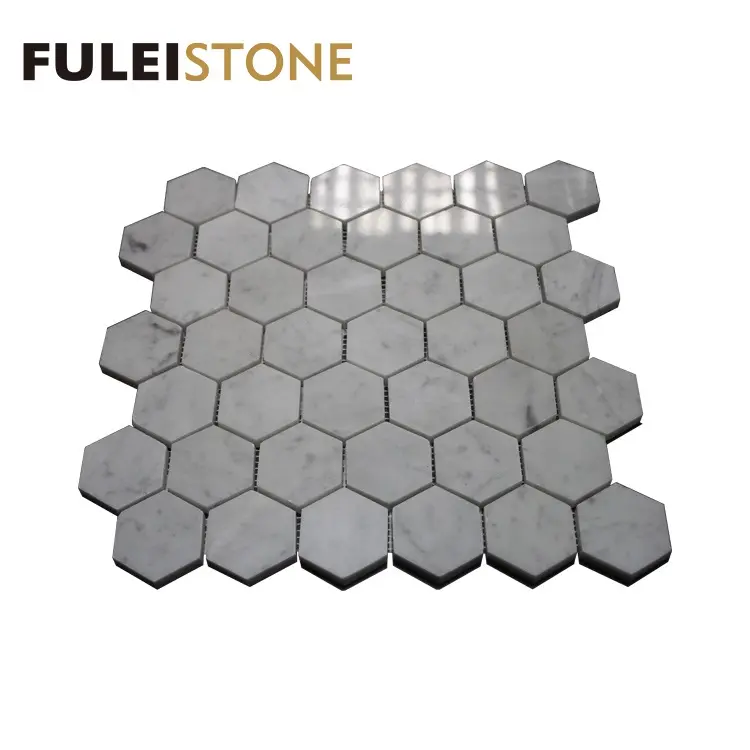 Natürliche geschliffene 12x12 ''Carrara White Marble Mosaic Honeycomb 2'' Fliesen