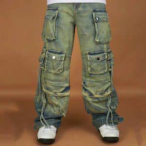 Oem Retro Denim <span class=keywords><strong>Jeans</strong></span> Ksubi <span class=keywords><strong>Jeans</strong></span> Factory Custom Streetwear Straight Loose Fit Verbleekte Vintage Gedragen Multi-Pocket <span class=keywords><strong>Jeans</strong></span> Heren - Product Image 2