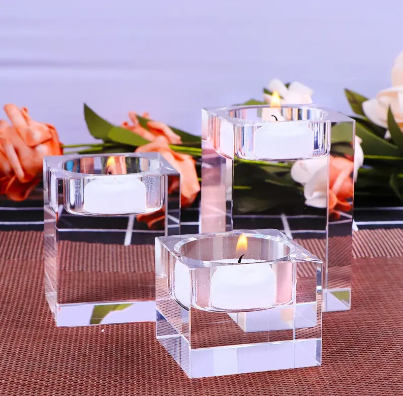 יפה מרובע זכוכית קריסטל פמוט קריסטל מנורת חתונה מרכזי לחדר אוכל