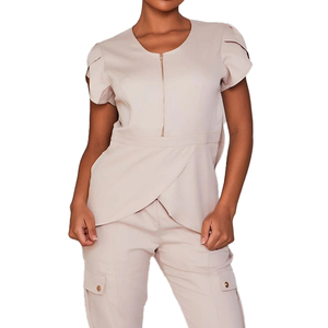 Fashion Design Royal Blue Housekeeping Female Medical <strong>Scrubs</strong> Hospital Food Service Uniforms With Invisible Gold Zipper <strong>Scrub</strong> <strong>Top</strong> - Product Image 2