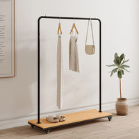 Porte-vêtements sur pied en fer noir avec étagère et roulettes, modèle 3-12, démontable et assemblable