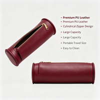 Pochette cosmétique cylindrique en cuir PU en gros, trousse de toilette de voyage personnalisée en forme de tube rond pour outils de maquillage pour femmes