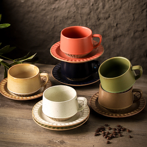 Venta al por mayor nórdico Retro creativo gres colorido moderno té de la leche taza de café de cerámica Juego de platillos - Product Image 1