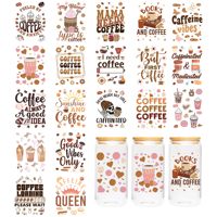 Trasferimenti Personalizzati Impermeabili UV per Confezioni di Tazze e Bottiglie, Citazioni Divertenti per Amanti del Caffè, Involucri UV DTF per Bicchieri Libbey da 16OZ
