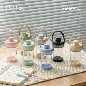 ขวดน้ำ Tritan หรูหรา ปี 2026 พร้อมหลอดดูด ขายส่ง โลโก้สั่งทำได้ 500 มล. แก้วพลาสติกใส ปราศจากสาร BPA พร้อมหูจับ แก้วน้ำแบบใช้ซ้ำได้ - Product Image 1