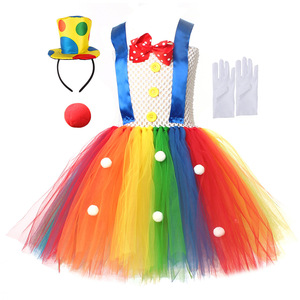 Costume de clown d'Halloween, tutu arc-en-ciel, costume de clown amusant pour filles, tenue de <span class=keywords><strong>blague</strong></span> de carnaval avec collier, bandeau, nez, gants, 2-10 <span class=keywords><strong>ans</strong></span> - Product Image 5