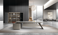 Bureau d'ordinateur en forme de L moderne en panneaux de bois, de haute technologie, pour PDG, dirigeant, cadre supérieur