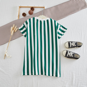 Wholesale Chevron Kids Girls Pullover Dress Sport Print Little Girl Short Sleeve Trend Baby Cotton Dress Summer Clothes T Shirt - Product Image 4