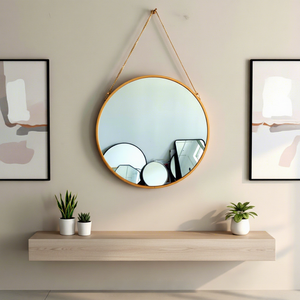 <span class=keywords><strong>Espejo</strong></span> de marco de metal redondo dorado, marco de aluminio de <span class=keywords><strong>50</strong></span> <span class=keywords><strong>cm</strong></span> de diámetro, Colgante con cadena - Product Image 2