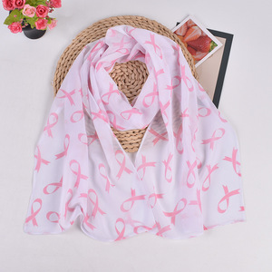 Écharpe longue en <span class=keywords><strong>mousseline</strong></span> pour <span class=keywords><strong>femme</strong></span>, imprimée avec le motif du Jour de la lutte contre le cancer du sein et du ruban rose, pour la Journée mondiale de prévention du cancer du sein - Product Image 1