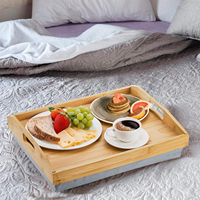Groothandel Huis Bed & Breakfast Serveerschaal Draagbare Laptop Bureau Bamboe Lap Tray met Afneembaar Kussen