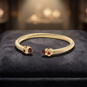 Gold-Plated Alloy High Polished Twisted Gemstone Ethnic Fashion Women's Cuff <b>Bracelet</b> <b>Ruby</b> Red Color 5mm Width 29g Weight - Product Image 3