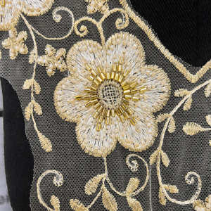 Parche de cuello de encaje floral con cuentas doradas <span class=keywords><strong>para</strong></span> vestido, apliques de escote bordados <span class=keywords><strong>para</strong></span> vestido de novia, Aso Ebi,Kaftan, decoración DIY - Product Image 2