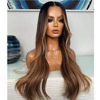 Longue ligne droite Luxe couleur perruques cheveux humains brun cendré blond vague naturelle Transparent avant de lacet perruques sans colle perruques de cheveux humains