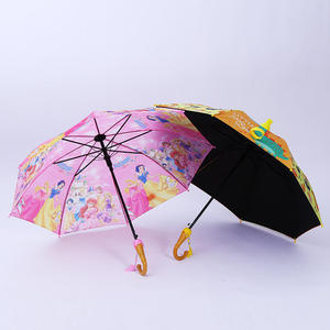 Durable <b>Frame</b> Cute Pongee Fabric Waterproof Plastic Curved Handle Automatic Open <b>Black</b> Coated Uv Protective Children Umbrella - Product Image 3