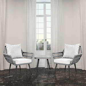 Ensemble bistro d'extérieur Meubles de patio en corde Balcon Groupe de sièges pour 2 personnes avec coussins Ensembles de conversation pour le jardin - Product Image 5