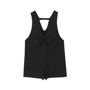 Camiseta sin mangas negra de punto para mujer Runqi con detalle de lazo N8648, talla grande, corte holgado - Product Image 1