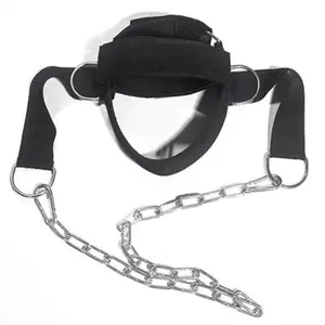 Neck Harness for Weight Lifting Resistance Training or Injury Recovery with Long Steel Chain Improve Muscle Strength