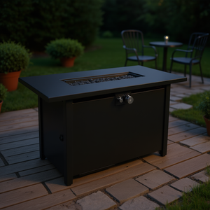 Mesa de Exterior Moderna de Acero para Fogatas, 25 H x 42 W, Rectangular Negra, Decoración de Jardín con Bioetanol y Tapa - Product Image 2