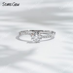 Starsgem 0.5ct 4,5mm redondo corte brillante diamante cultivado en laboratorio 18K Oro Blanco clásico Unisex solitario lado diamante anillo de compromiso - Product Image 1