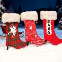 Nouvelle chaussette de Noël en velours décorative 3D Élan et Chevalier, style talon haut, sac à bonbons de Noël