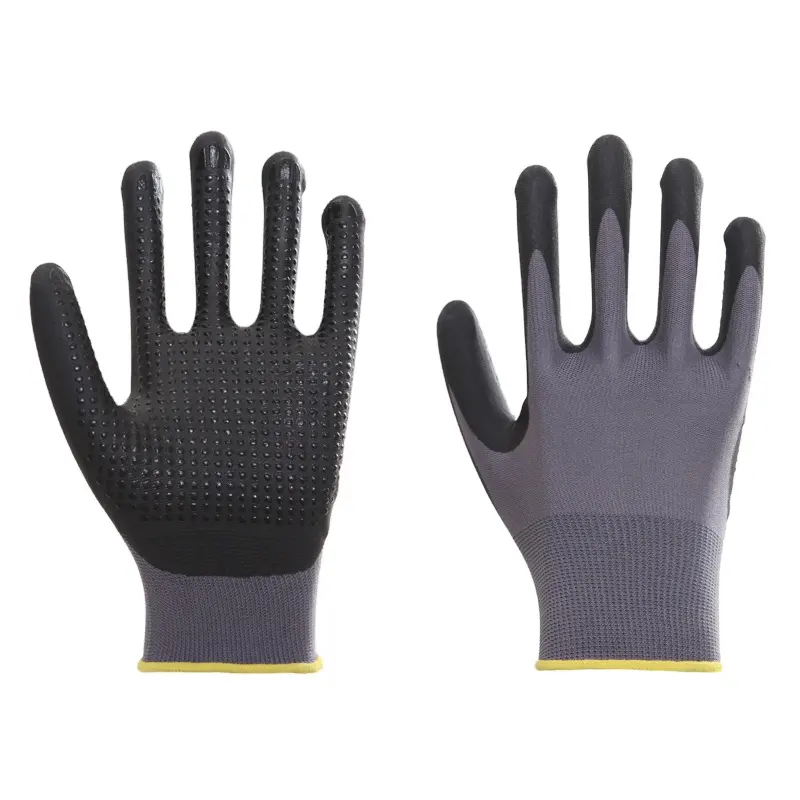 CDSAFETY hot sale 15 gauge nylon and spandex liner dipped high-tech foam nitrile with PVC dots safety glove