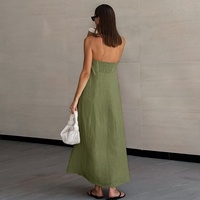 Robe tube mi-longue décontractée d'été en coton et lin avec logo personnalisé, dos ouvert, sans bretelles, dos nu, poche latérale, vêtements pour femmes