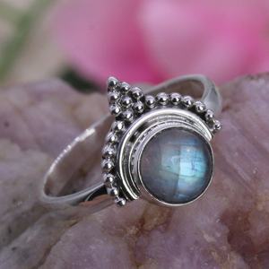 Labradorite <b>Ring</b> Round 925 Sterling <b>Silver</b> <b>Adjustable</b> Wide Band Jewellery Gift/ <b>Silver</b> <b>Ring</b> Gift For Her - Product Image 4