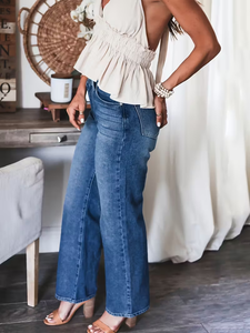 Pantaloni Denim Vintage <span class=keywords><strong>di</strong></span> Alta Qualità per Donna, Estivi, Casual, Gamba Dritta, Leggermente Elasticizzati, con Tasche, Vita Alta, Gamba Larga, Lunghi - Product Image 5