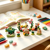 Miniatures en résine d'animaux de dessin animé mignons en gros, ornements de jardin de fleurs printanières pour terrarium, accessoires de bricolage pour aménagement de scène en pot