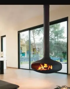 Api asli kustom perapian pembakaran kayu elektrik gantung modern dalam ruangan