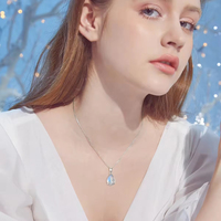 Fine Jewelry Collier pendentif papillon Lotus en argent sterling 925 avec goutte d'eau en pierre de lune