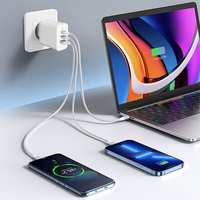 Charger Dinding USB-C PD 65W Laris Manis, Adaptor Universal Lengkap dengan 3 Port USB, Input 9V/2A, Material Gan