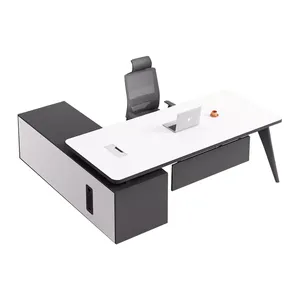 Meja manajer eksekutif sederhana bentuk L, furnitur kantor meja penjualan langsung mewah