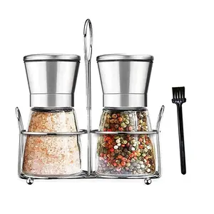 Novelties 2024 Kitchen tools manual salt and pepper grinder adjustable glass spice jar pepper grinder seasoning bottle set