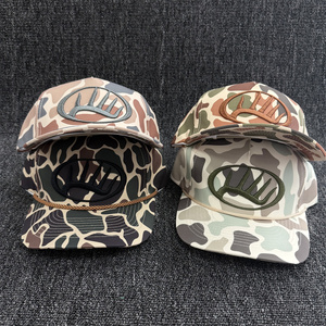 Op maat gemaakte 3D geborduurde logo Old School 5-panel sport golf pet met touw, eendencamo, gebogen klep, ongestructureerde snapback cap - Product Image 2