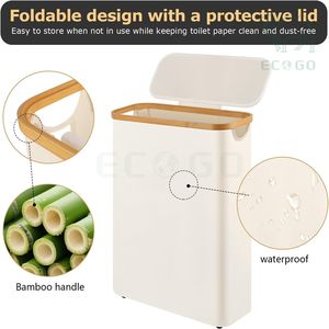 <span class=keywords><strong>Portarrollos</strong></span> de <span class=keywords><strong>papel</strong></span> tisú Caja contenedora Cesta grande de almacenamiento de <span class=keywords><strong>papel</strong></span> higiénico con tapa de Bambú - Product Image 2